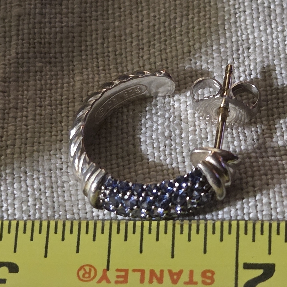David Yurman Cable Candy Metro Hoop Earrings with Blue Sapphire, SS - Picture 12 of 14